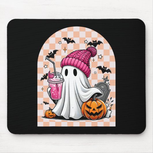 Niedlich Ghost Drink Kaffee Ghost Halloween Schach Mousepad (Vorne)