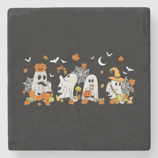 Niedlich Ghost Drink Kaffee Halloween Fall Ghost B Steinuntersetzer (Vorderseite)