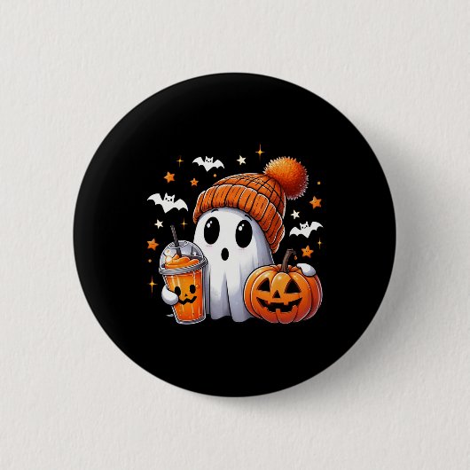 Niedlich Ghost Drink Kaffee Halloween Ghost Ice Co Button (Vorderseite)