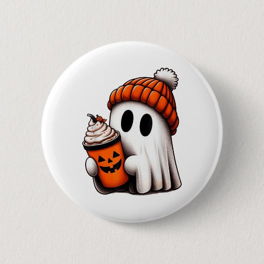 Niedlich Ghost Drink Kaffee Halloween Ghost Ice Co Button (Vorderseite)