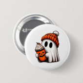 Niedlich Ghost Drink Kaffee Halloween Ghost Ice Co Button (Vorne & Hinten)
