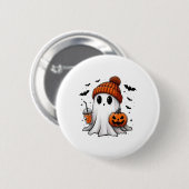 Niedlich Ghost Drink Kaffee Halloween Ghost Ice Co Button (Vorne & Hinten)