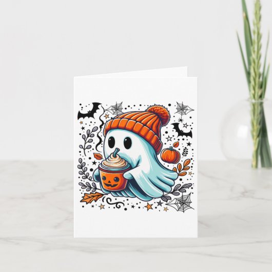 Niedlich Ghost Drink Kaffee Halloween Ghost Ice Co Karte (Vorderseite)