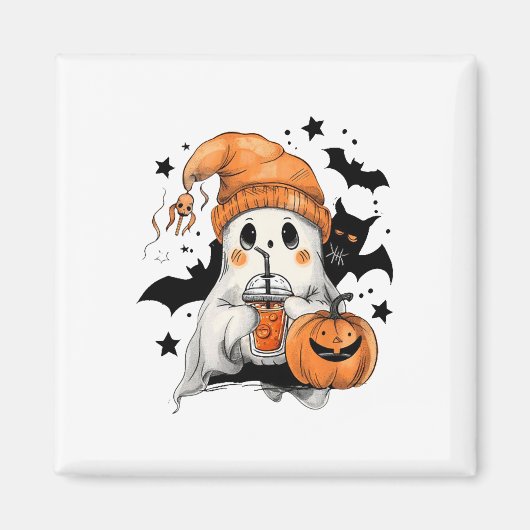 Niedlich Ghost Drink Kaffee Halloween Ghost Ice Co Magnet (Vorne)