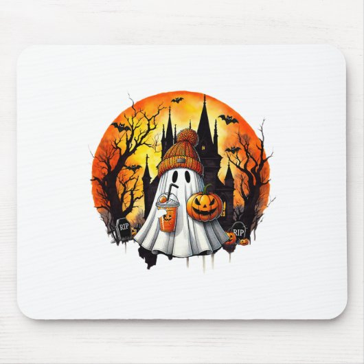 Niedlich Ghost Drink Kaffee Halloween Ghost Ice Co Mousepad (Vorne)