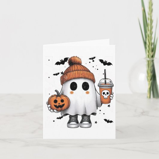 Niedlich Ghost Drink Kaffee Halloween Ghost-Kaffee Karte (Vorderseite)