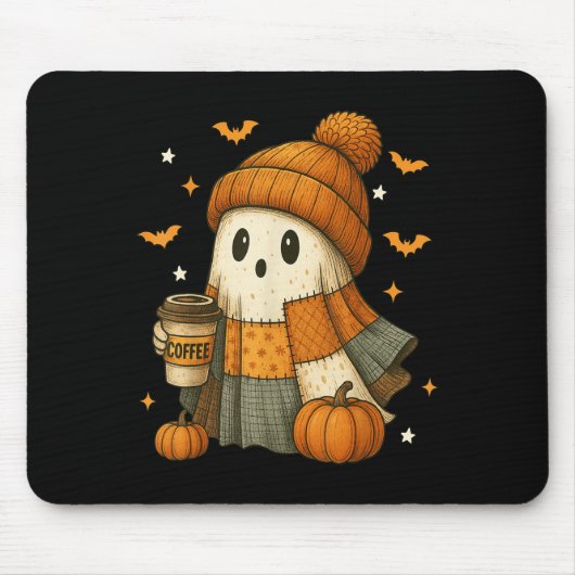 Niedlich Ghost Drink Kaffee Halloween Patchwork Gh Mousepad (Vorne)