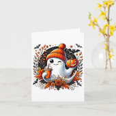 Niedlich Ghost Drink Kaffee Halloween Thema Spooky Karte (Gelbe Blume)