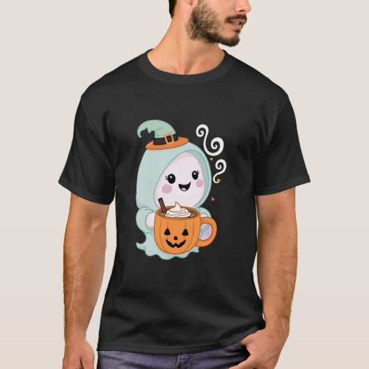 Niedlich Ghost Drinks Pumpkin Spice Latte Ghost Ha T-Shirt (Vorderseite)