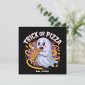 Niedlich Ghost Eating Pizza Fun Creepy Trick oder  Einladung (Stehend Vorderseite)