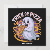 Niedlich Ghost Eating Pizza Fun Creepy Trick oder  Einladung (Vorderseite)