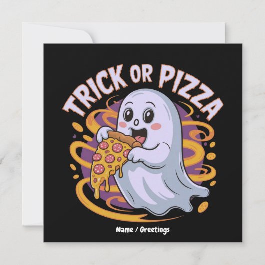 Niedlich Ghost Eating Pizza Fun Creepy Trick oder  Einladung (Vorderseite)
