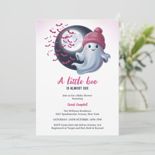 Niedlich Ghost eine kleine Boo Halloween Girl Baby Einladung (Stehend Vorderseite)
