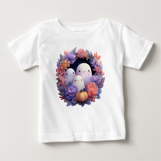 Niedlich Ghost Family Halloween Wreath Baby T-shirt (Vorderseite)