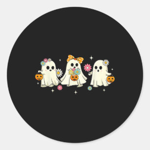 Niedlich Ghost Floral Groovy Vintag Halloween Spoo Runder Aufkleber