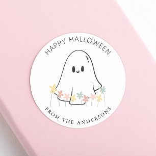 Niedlich Ghost Floral Halloween Runder Aufkleber