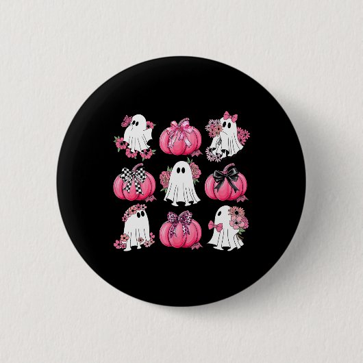 Niedlich Ghost Florals Pink Coquette Bows Pumpkins Button (Vorderseite)