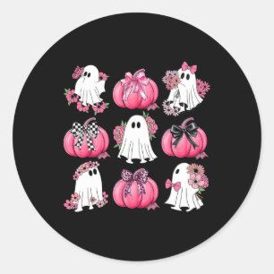 Niedlich Ghost Florals Pink Coquette Bows Pumpkins Runder Aufkleber