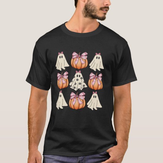 Niedlich Ghost Florals Pink Coquette Bows Pumpkins T-Shirt (Vorderseite)