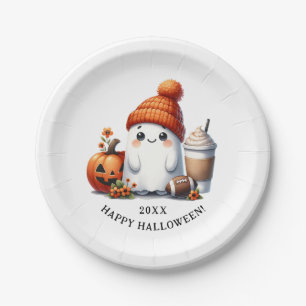 Niedlich Ghost Football Player Glückliches Hallowe Pappteller
