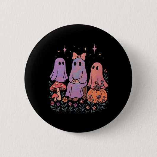 Niedlich Ghost Friends Shirt Pastel Spooky Hallowe Button (Vorderseite)