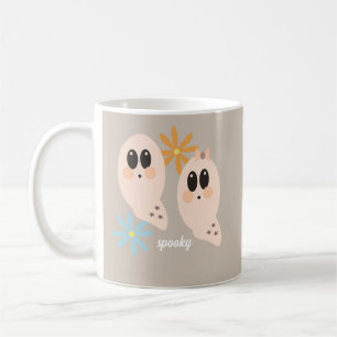 Niedlich Ghost Ghoul Retro Groovy Floral Beige Kaffeetasse