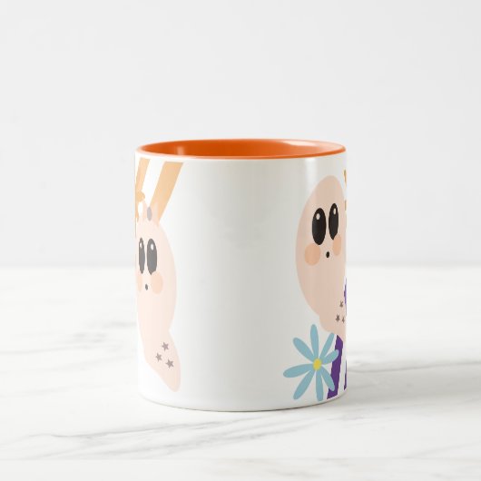 Niedlich Ghost Ghoul Retro Groovy Floral Zweifarbige Tasse (Mittel)