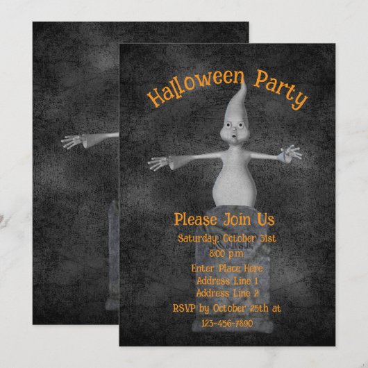Niedlich Ghost Gravestone Halloween Einladung (Vorne/Hinten)