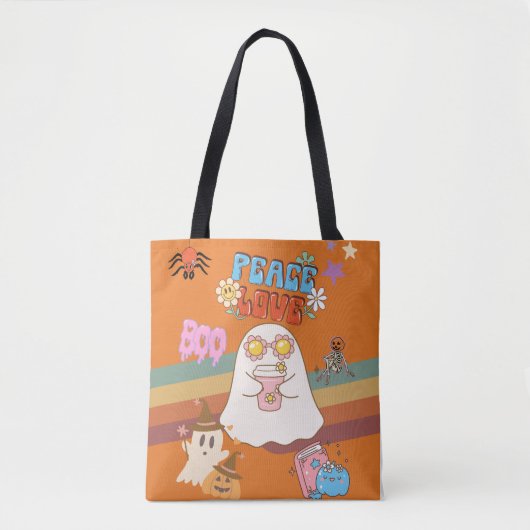 Niedlich Ghost Groovy Style Peace&Liebe Carrot Ora Tasche (Vorderseite)