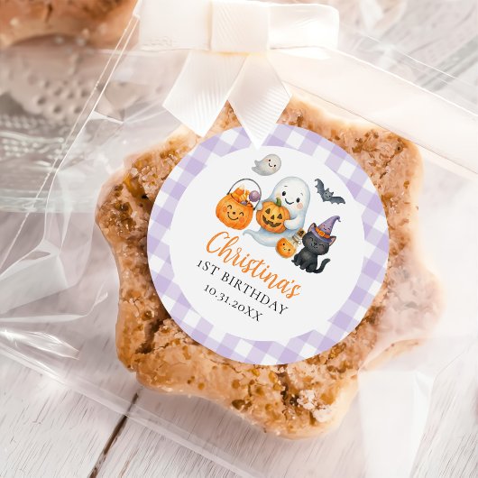 Niedlich Ghost Halloween 1. Geburtstag Party Runder Aufkleber