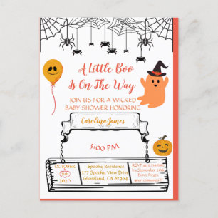 Niedlich Ghost Halloween Babydusche Orange Little Ankündigungspostkarte