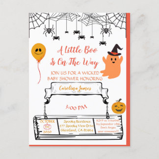 Niedlich Ghost Halloween Babydusche Orange Little Ankündigungspostkarte