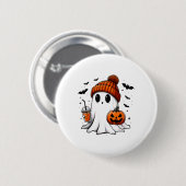 Niedlich Ghost Halloween Bougie Ghost Kaffee Lover Button (Vorne & Hinten)