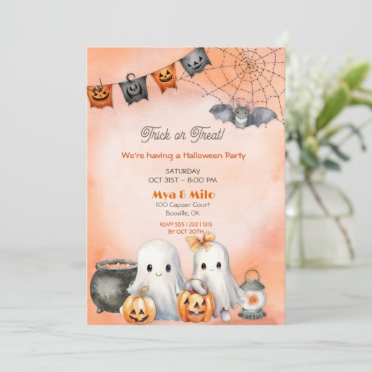 Niedlich Ghost Halloween Einladung (Stehend Vorderseite)