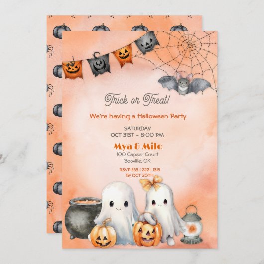 Niedlich Ghost Halloween Einladung (Vorne/Hinten)