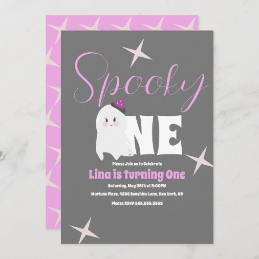 Niedlich Ghost Halloween Geburtstag Spooky One Gra Einladung (Vorne/Hinten)