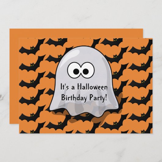 Niedlich Ghost Halloween Geburtstagsparty Bats Ora Einladung (Vorne/Hinten)