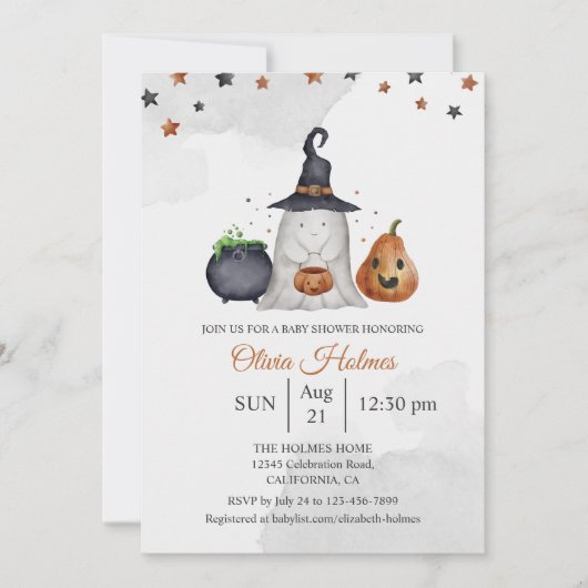 Niedlich Ghost Halloween Kinderdusche Einladung (Vorderseite)