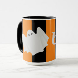 Niedlich Ghost Halloween Orange und Black Stripes Tasse