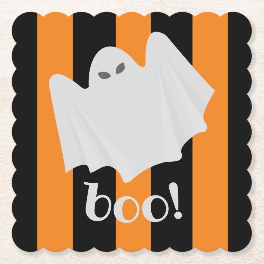 Niedlich Ghost Halloween Orange und Black Stripes Untersetzer (Vorderseite)