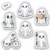 Niedlich Ghost Halloween Pack 6pc Set Aufkleber (Vorderseite)