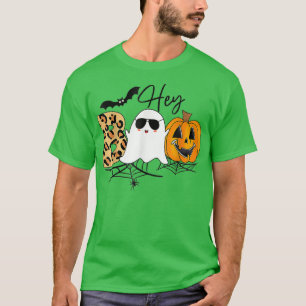 Niedlich Ghost Halloween Pumpkin Face Hey Boo Tren T-Shirt