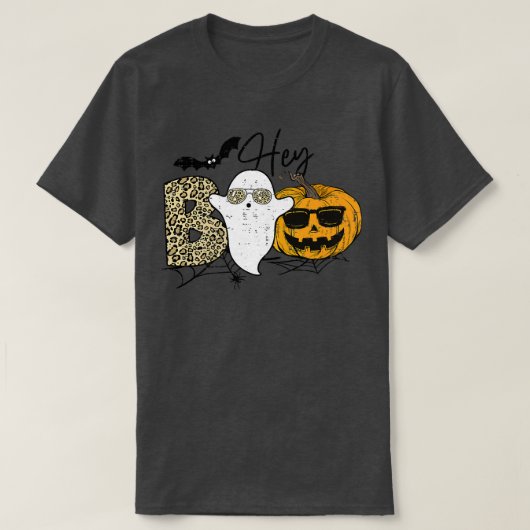 Niedlich Ghost Halloween Pumpkin Face Leopard Hey T-Shirt (Design vorne)