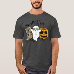 Niedlich Ghost Halloween Pumpkin Face Leopard Hey T-Shirt