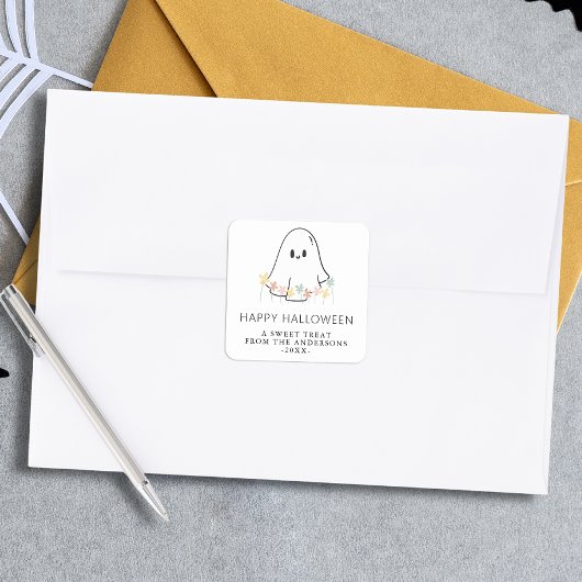 Niedlich Ghost Halloween Quadratischer Aufkleber