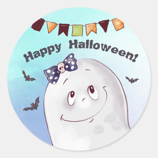 Niedlich Ghost Happy Halloween Runder Aufkleber (Vorderseite)
