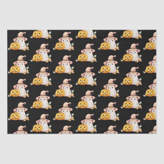 Niedlich Ghost Hexen Hat Pumpkin Pattern Halloween Seidenpapier (Vorderseite)