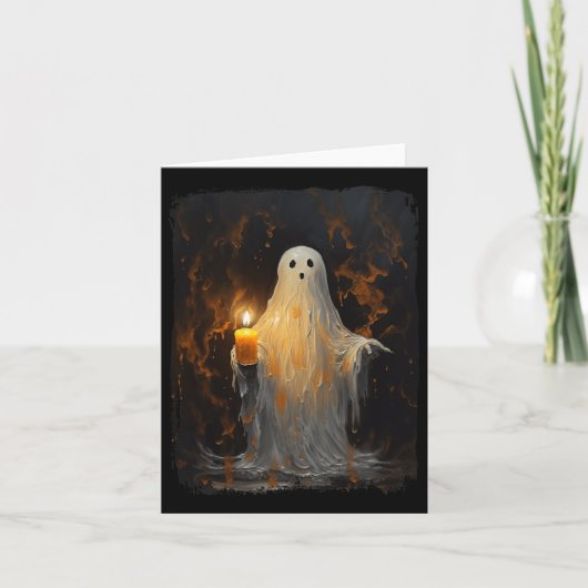 Niedlich Ghost Holding Candle Fun Halloween Gothic Karte (Vorderseite)