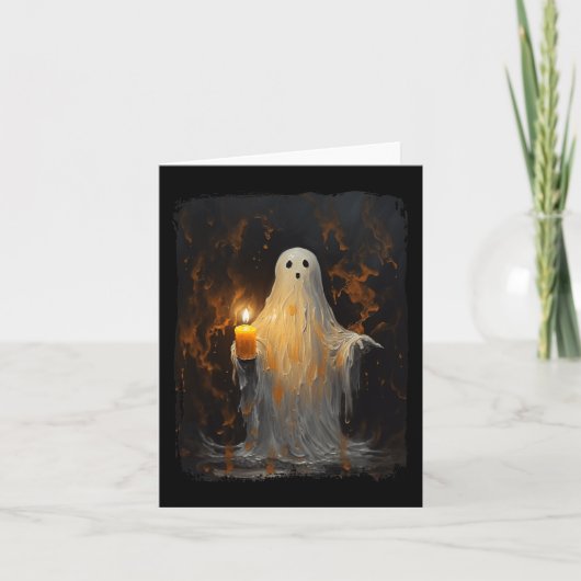 Niedlich Ghost Holding Candle Fun Halloween Gothic Karte (Vorderseite)