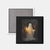 Niedlich Ghost Holding Candle Fun Halloween Gothic Magnet (Vorderseite/Rückseite)